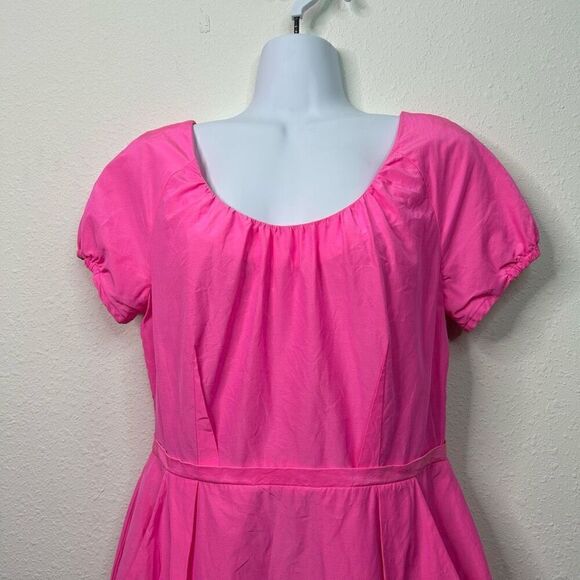 J Crew Silk Pink Barbiecore Babydoll Sheath Puff Sleeve Mini Dress Size 8 - Picture 2 of 16